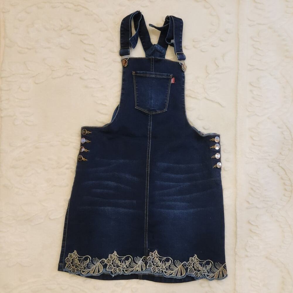 Whimsy StreetWear Lujuria Casual Denim Mini Dress Size 14 Embroidered Trim